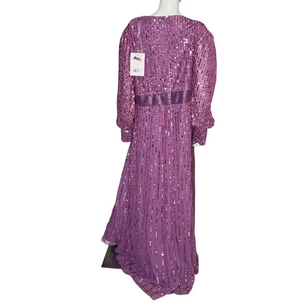 Mac Duggal Purple Sequined Wrap Over Bishop Sleeve Gown 5720 Women’s Sz 20